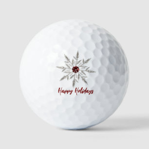 Silver Red Crystal Snowflake Happy Holidays Golf Balls