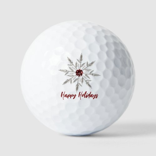 Silver Red Crystal Snowflake Happy Holidays  Golf Balls