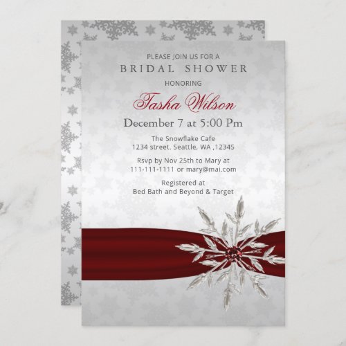 Silver Red Crystal Snowflakes Winter Bridal Shower Invitation