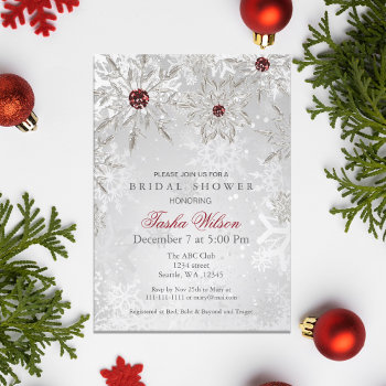 Silver Red Crystal Snowflakes Winter Bridal Shower Invitation by Invitationboutique at Zazzle