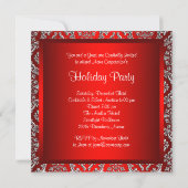 Silver Red Damask Corporate Christmas Party Invitation | Zazzle