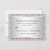 Silver & Red Diamond Damask Quinceanera RSVP (Back)