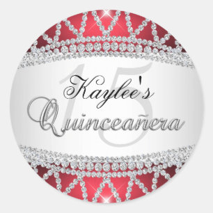 Silver & Red Diamond Quinceanera Sticker