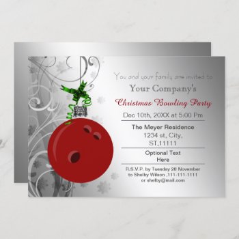 Silver Red Festive Corporate Bowling Party Invite by XmasMall at Zazzle