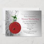 silver red Festive Corporate Bowling party Invite (Front)