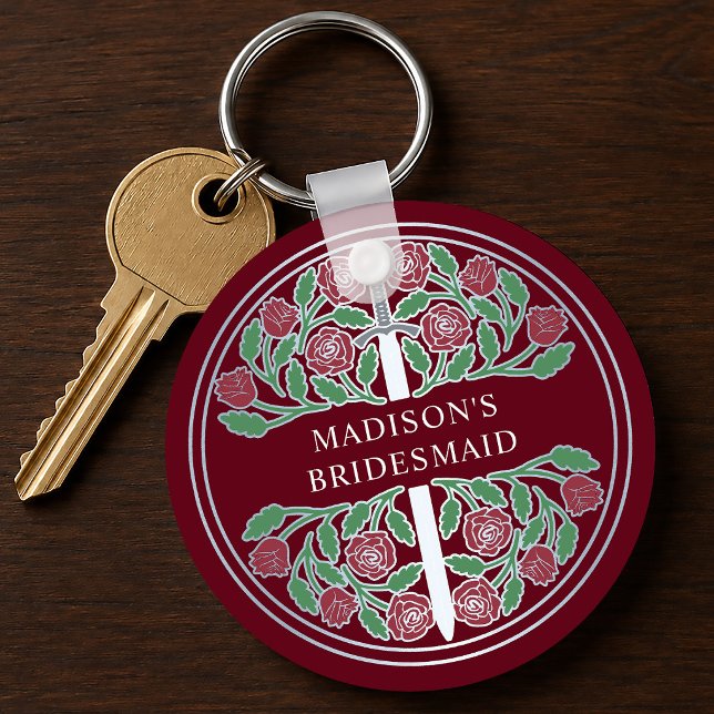 Silver Red Floral Bridesmaid Royal Wedding Gift Keychain (Creator Uploaded)