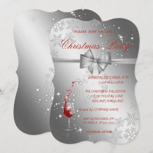 Silver  Red Glass,Corporate  Christmas Party Invitation