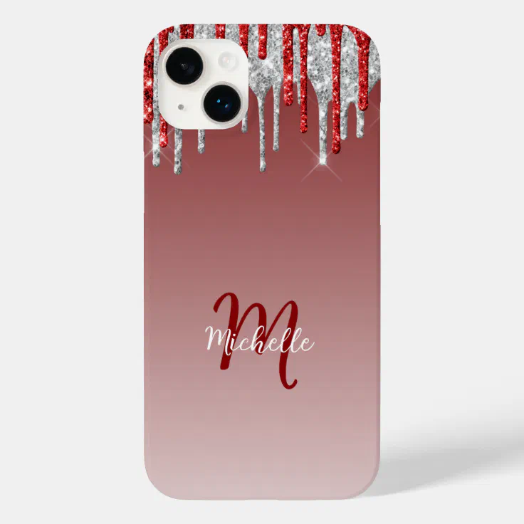 Fatal Inspektør Søg Silver Red Glitter Drip Monogram Sparkle Cute Case-Mate iPhone Case | Zazzle