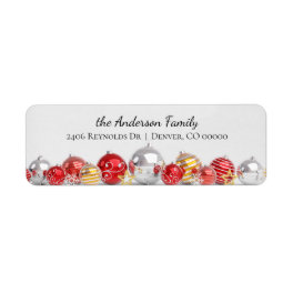 Silver Red Gold Christmas Bulbs Return Address Label