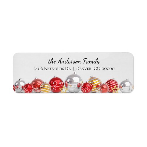 Silver Red Gold Christmas Bulbs Return Address Label