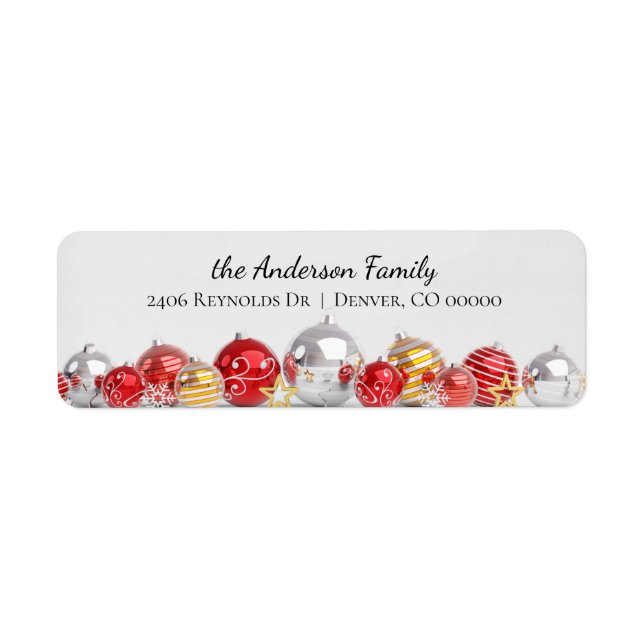Silver Red Gold Christmas Bulbs Return Address Label (Front)