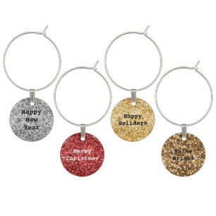 Silver Red Gold Stars Glitter Sparkle Wine Charm
