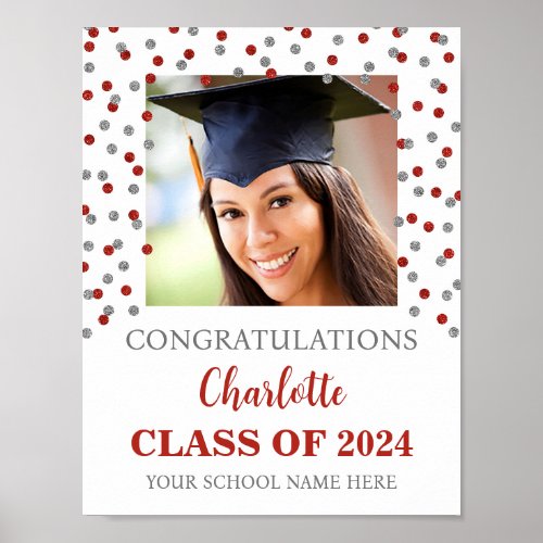 Silver Red Grad Party Custom 85x11 Photo Poster