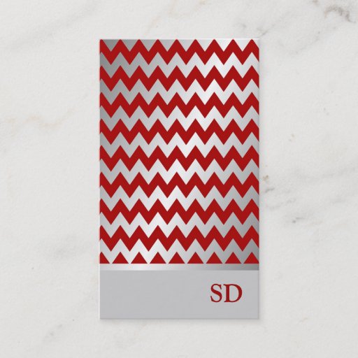 Customizable Silver Red Gradient Zigzag Chevron Pattern Business Cards