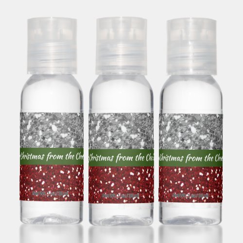 Silver Red Green Personalized Christmas Greetings Hand Sanitizer