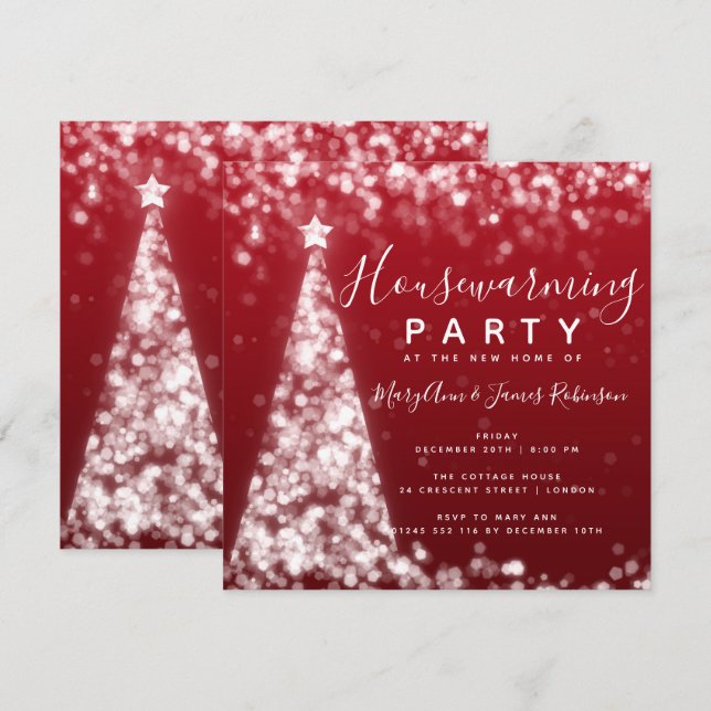 Silver & Red Housewarming Party Christmas Holidays Invitation (Front/Back)
