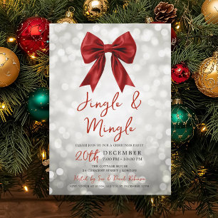 Silver Red Jingle Mingle Christmas Party Bow  Invitation