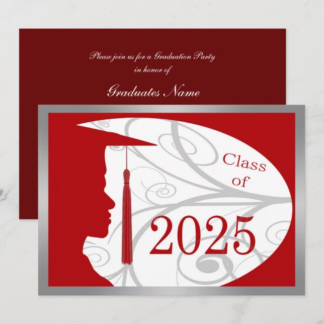 Silver & Red Man Silhouette 2025 Graduation Party Invitation (Front/Back)