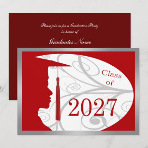 Silver & Red Man Silhouette 2027 Graduation Party Invitation