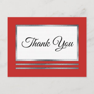 Silver   Red Modern Simple Elegant Thank You Postcard