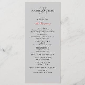 Silver & Red Monogram Wedding Program