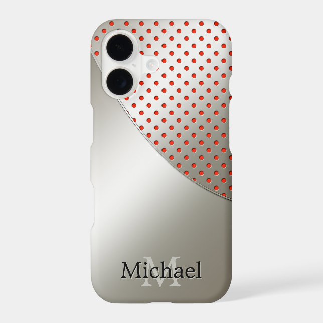 Silver Red Name Monogram Metallic Iphone Case (Back)