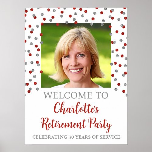 Silver Red Retirement Party Custom 18x24 Photo Poster