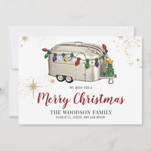 Silver Red Retro Vintage Camper Christmas Card