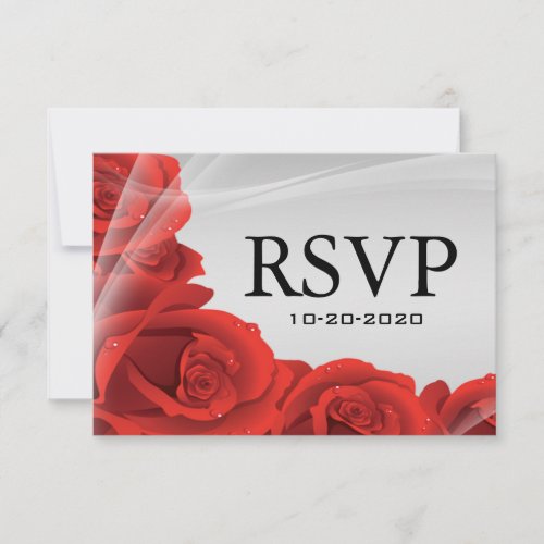 Silver &amp; Red Rose Wedding RSVP Response Cards