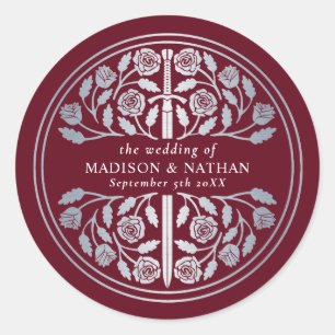 Silver Red Royal Medieval Sword Wedding Classic Round Sticker
