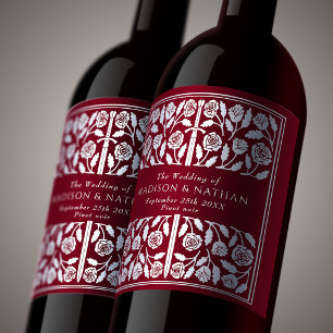 Silver Red Royal Medieval Sword Wedding Wine Label