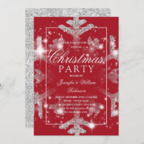 Silver Red Snowflake Xmas Holiday Party   Invitation