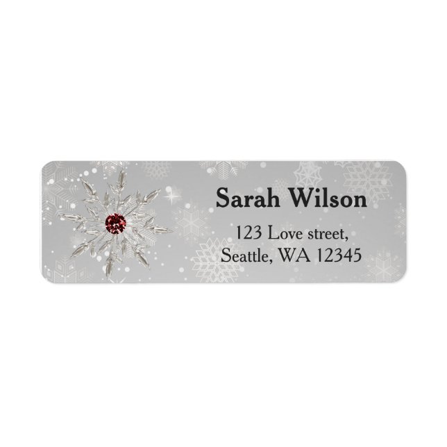 silver red snowflakes bridal shower address label (Front)