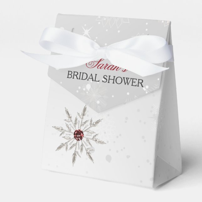 silver red snowflakes bridal shower favor box (Front Side)