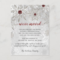 Silver Red Snowflakes Holiday Moving Announcement Postcard