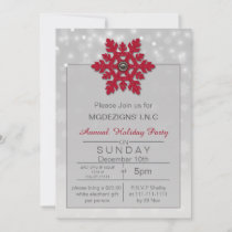 silver red snowflakes Holiday party Invitation