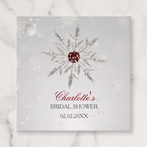 Silver Red Snowflakes Winter Bridal Shower Favor Tags