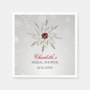 Silver Red Snowflakes Winter Bridal Shower Napkins