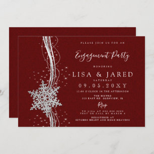Silver Red Snowflakes Winter Engagement Party Invitation