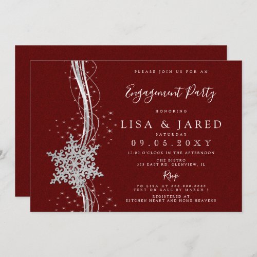 Silver Red Snowflakes Winter Engagement Party   Invitation