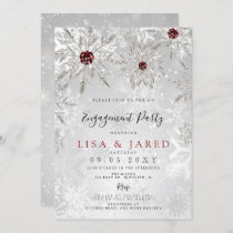 Silver Red Snowflakes Winter Engagement Party  Invitation