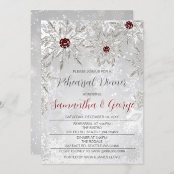 Silver Red Snowflakes Winter Rehearsal Dinner  Invitation by Invitationboutique at Zazzle