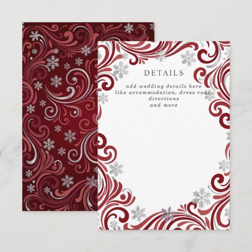 Silver Red Snowflakes Winter Wedding Details Enclosure Card
