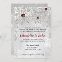 silver red snowflakes winter wedding invitation