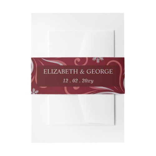 Silver Red Snowflakes Winter Wedding Invitation Belly Band