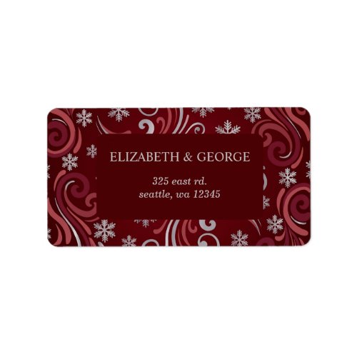 Silver Red Snowflakes Winter Wedding Label