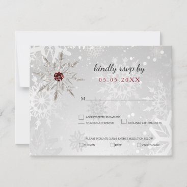 silver red snowflakes winter wedding rsvp