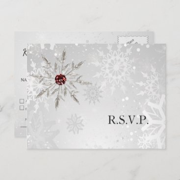silver red snowflakes winter wedding rsvp invitati invitation postcard