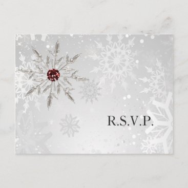 silver red snowflakes winter wedding rsvp invitation postcard