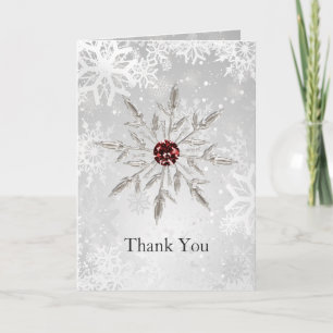 silver red snowflakes winter wedding Thank You Card